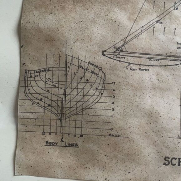 Vintage Antique Framed Blueprint Schooner Elsie Out of Gloucester, Mass. 1910 - Picture 12 of 16